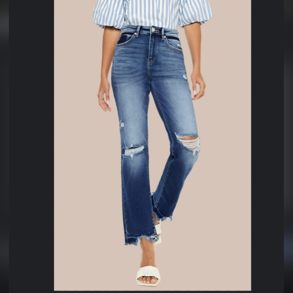 New Kancan High Rise Slim Straight Cropped Jeans W27/7 Blue